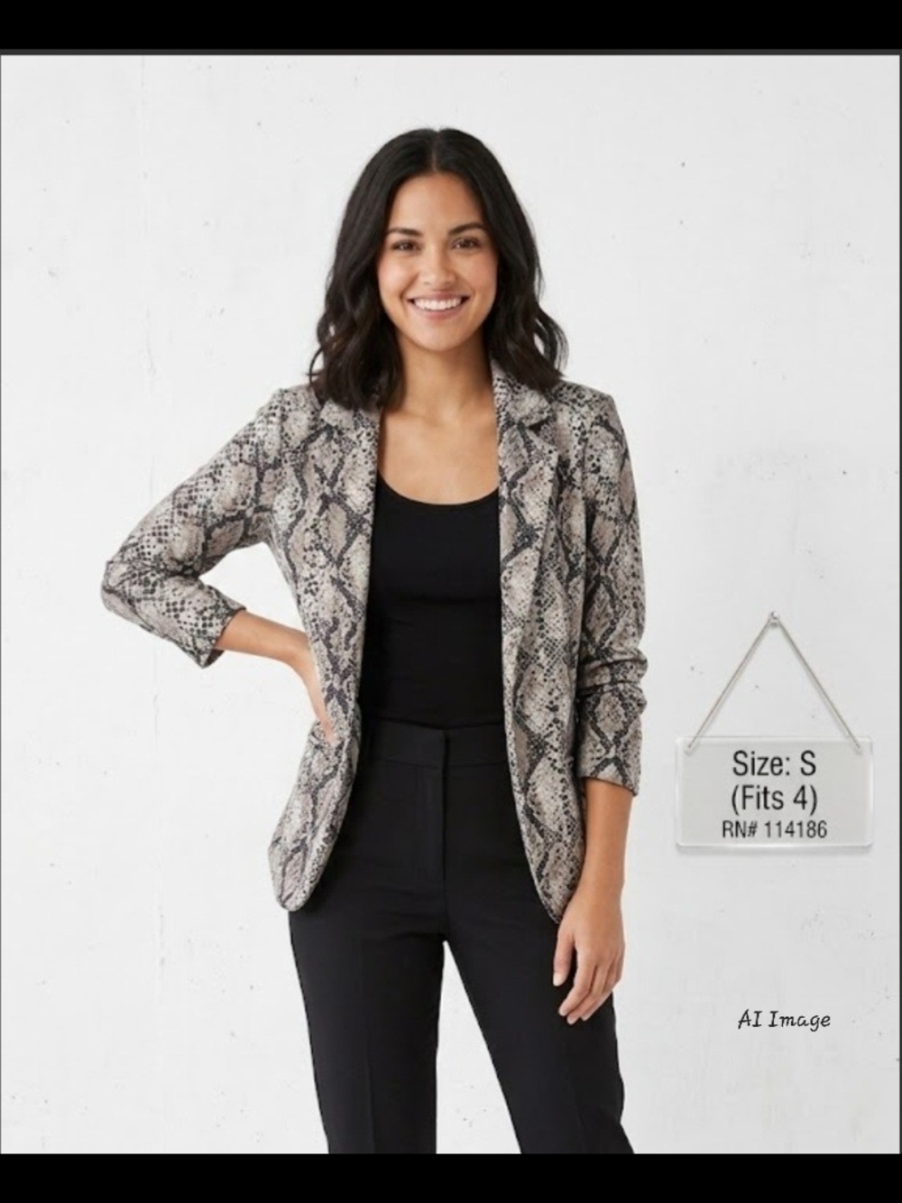 89th & Madison Snake-Print Open Blazer in Gray and Black